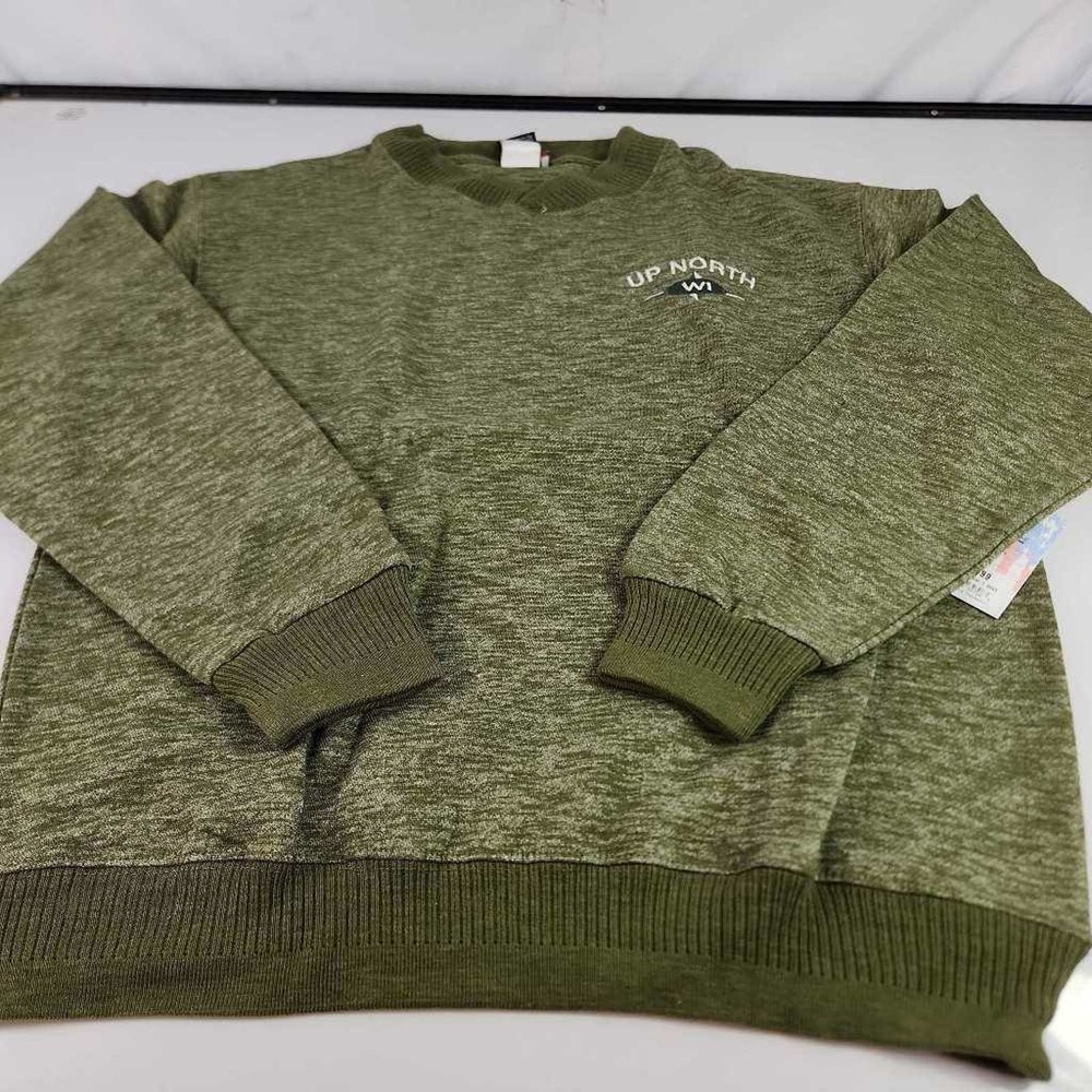 Up North WI Mens Isaacs Designs Sweatshirt Crew Green Heathered Neck L New